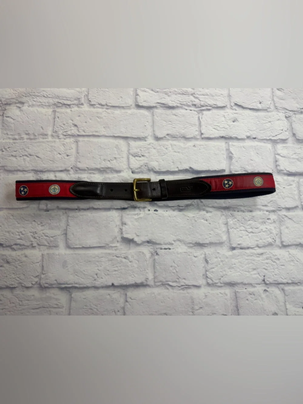 VTG Vineyard Vines  Distressed Belt w/ Leather Trim & Brass Buckle. Preppy